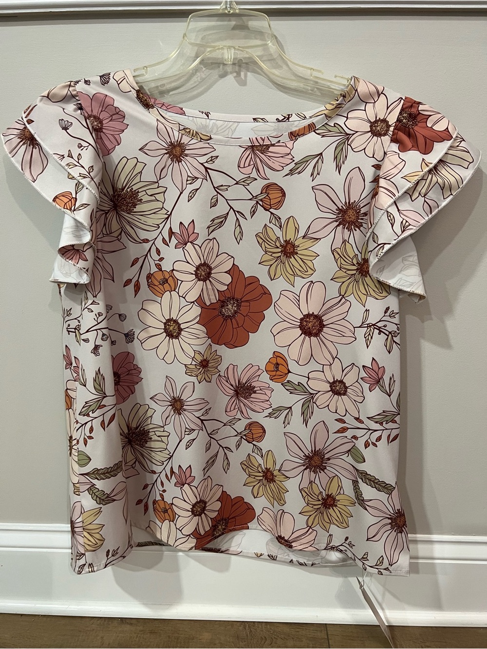 Women's Fall Floral Ruffle Sleeve Top